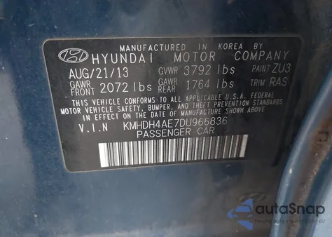 2013 Hyundai Elantra Gls from USA, damaged, VIN KMHDH4AE7DU966836